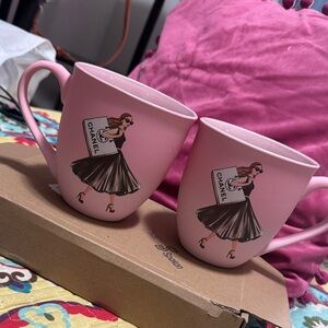 Source Unknown Pink Chanel Shopper Illustration Ceramic Coffee Mugs Set of 2